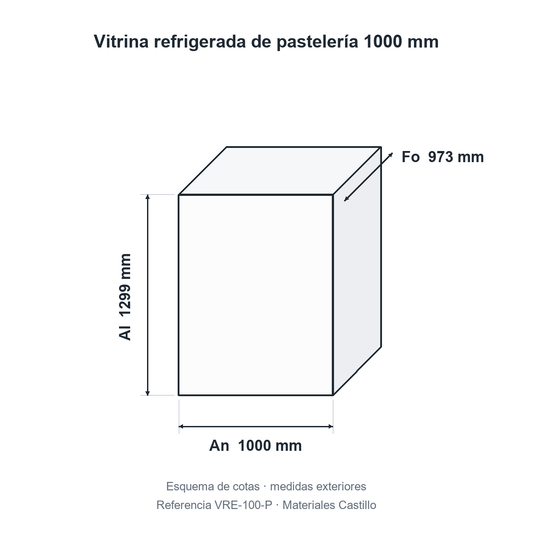 Esquema de cotas de la vitrina refrigerada de pastelería 1000 mm