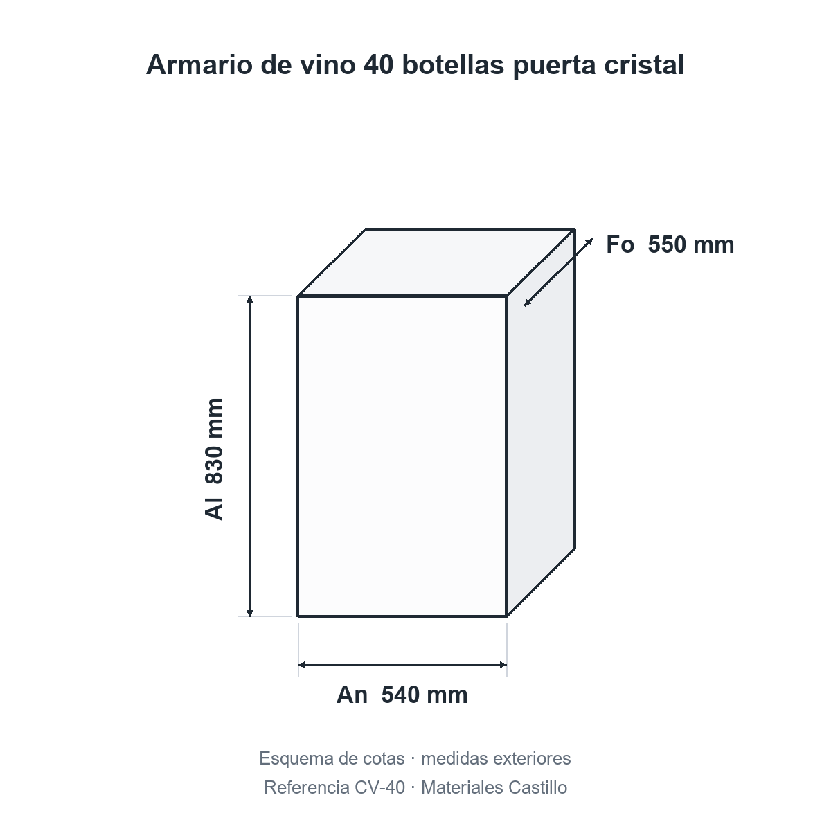 Esquema de cotas del armario de vino 40 botellas