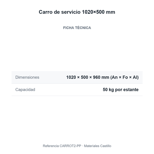 Ficha técnica del carro de servicio 1020×500 mm