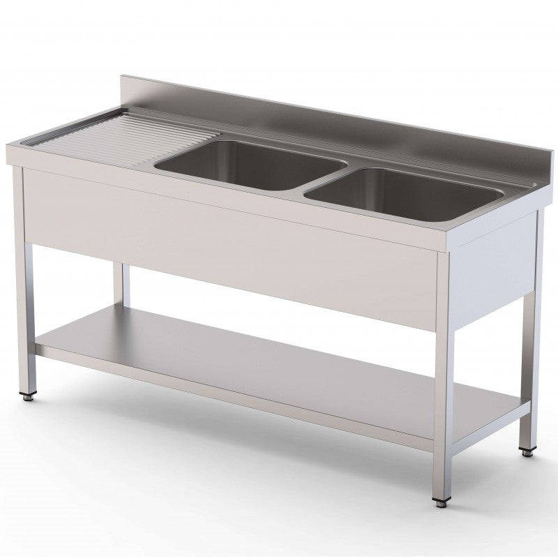 Fregadero inox 2 cubas con mueble 1400×600 mm