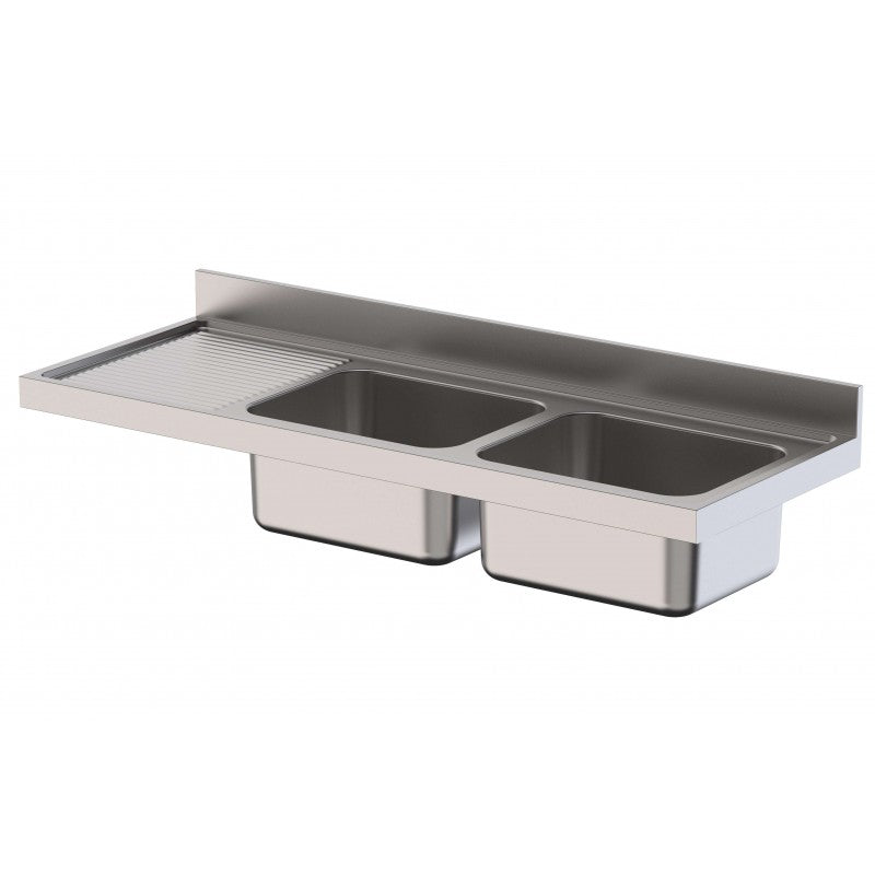 Fregadero inox 2 cubas con escurridor 1400×600 mm