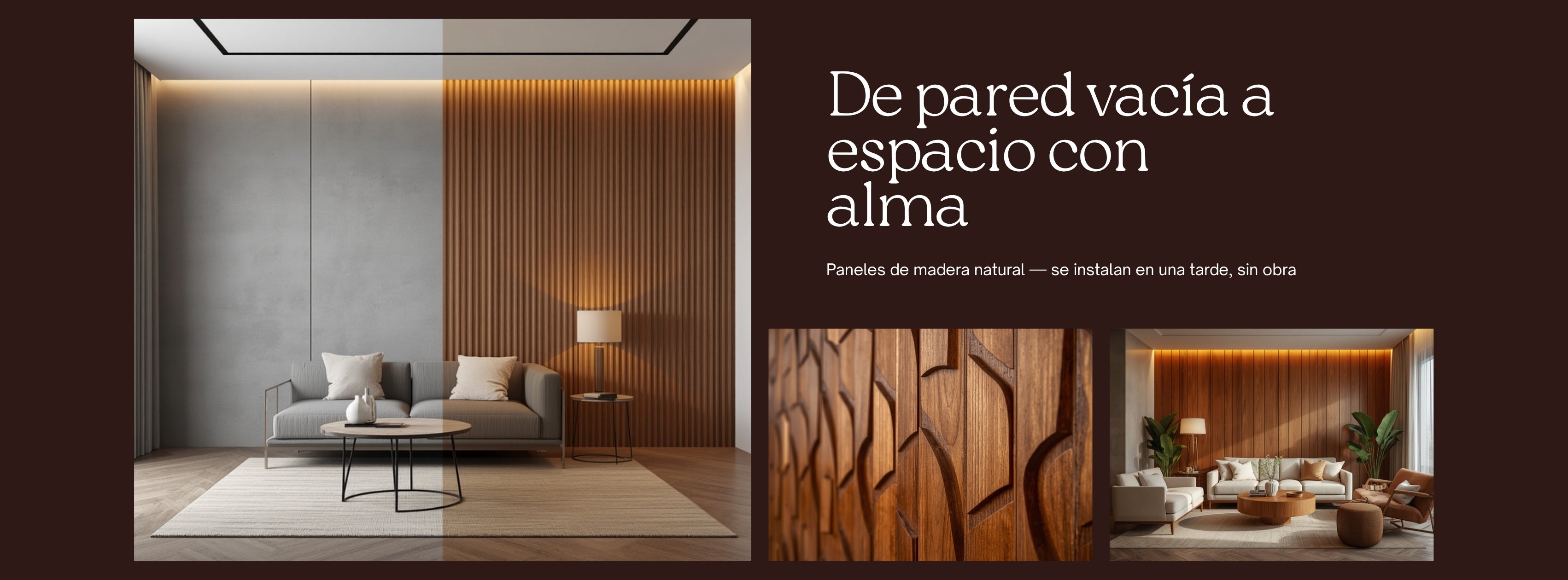 Antes y después: pared vacía transformada con paneles de madera de teca