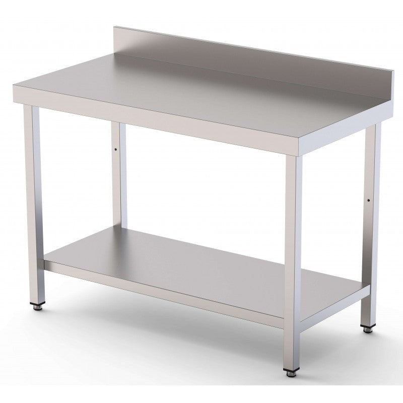 Mesa mural inox con peto y estante 1500×600 mm