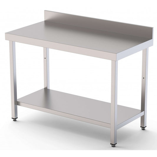 Mesa mural inox con peto y estante 1500×600 mm