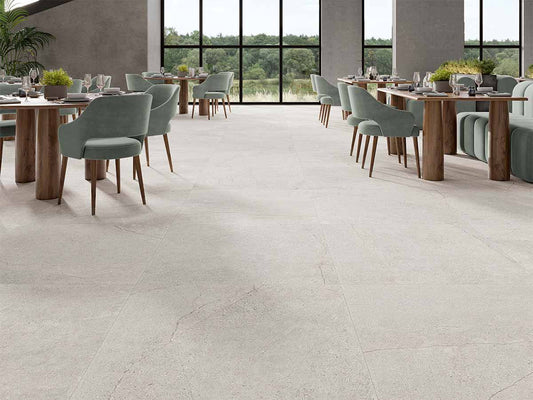 Porcelánico gran formato efecto cemento Sumum Pearl 100x100 antideslizante