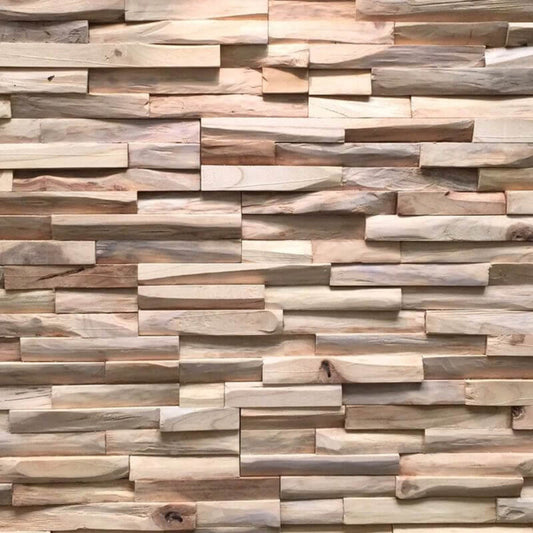 Teca Benevento panel pared 3D madera teca - vista frontal