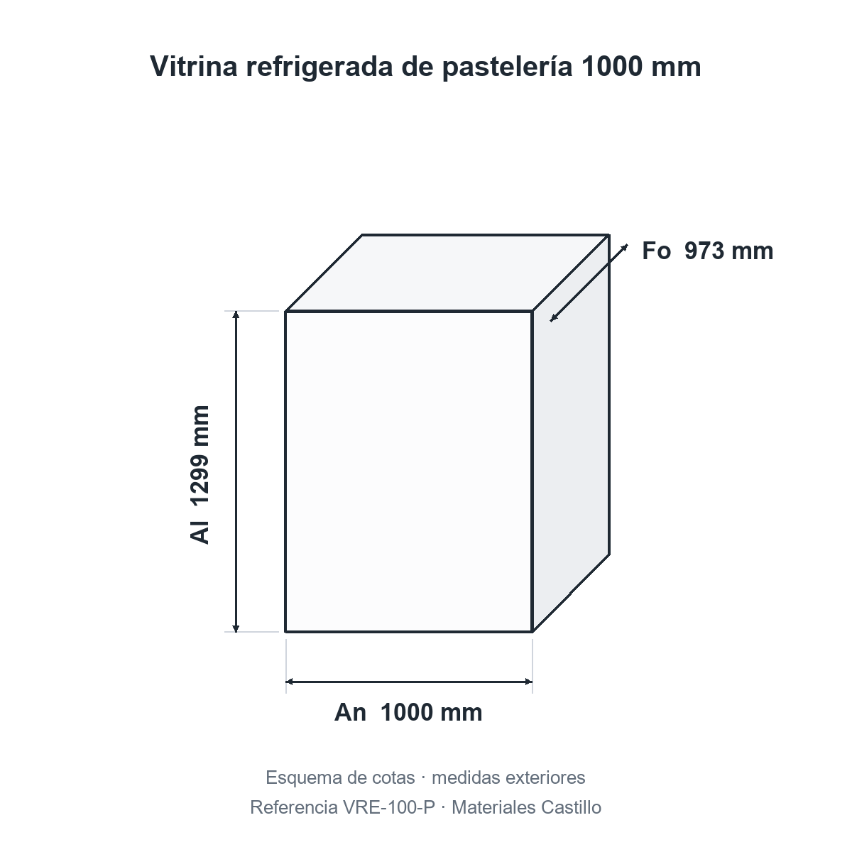 Esquema de cotas de la vitrina refrigerada de pastelería 1000 mm